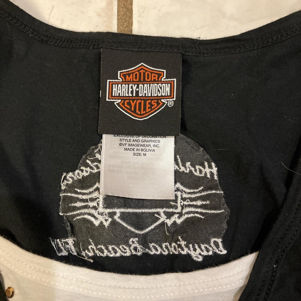 Harley-Davidson Daytona Beach Studded Layered Tank Top Black Womens Medium - Picture 3 of 6
